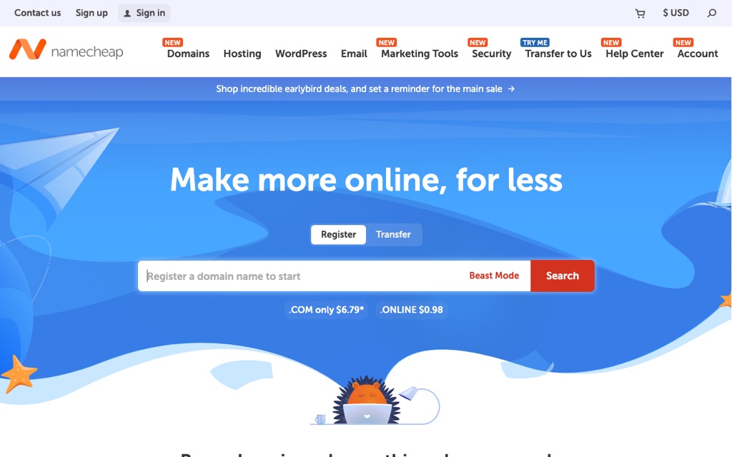 Namecheap 官方網站截圖