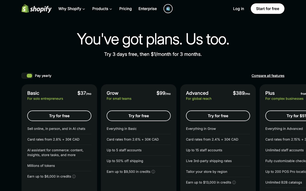 Shopify 官方網站截圖